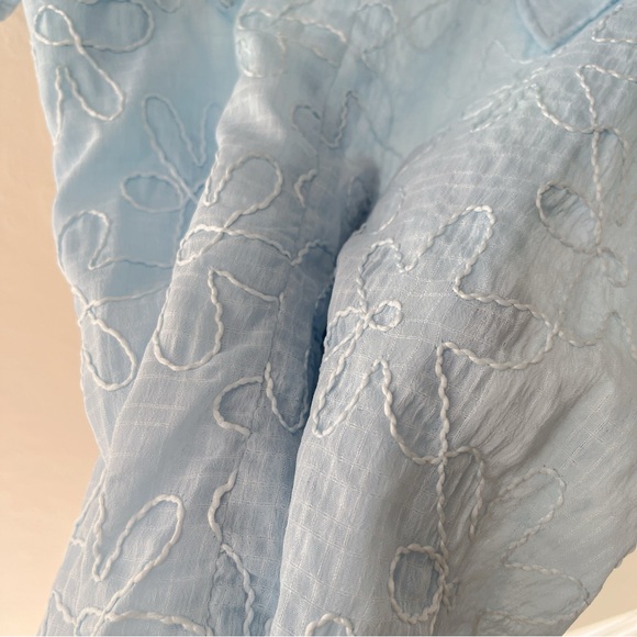 {New}Light Blue Double-Layered Sailor Collar Embroidered Blouse Puff Sleeves - Picture 6 of 9